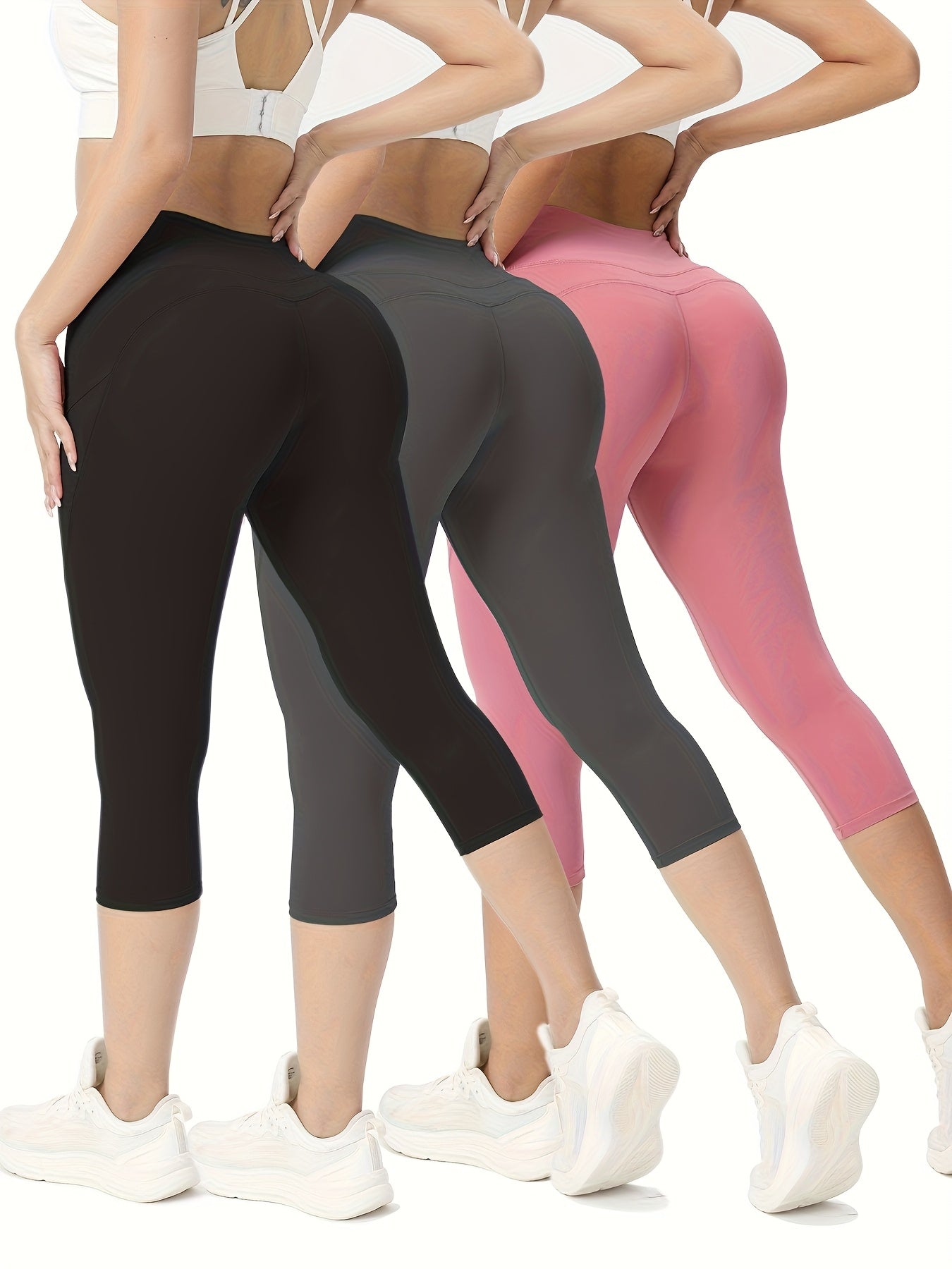 3-Pack Women's High-Waisted Sports Leggings with Pockets