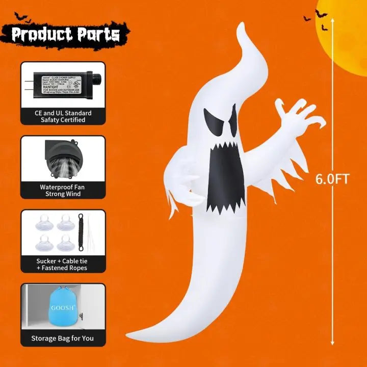5FT Inflatable Halloween Ghost with LED Lights for Outdoor Decoration