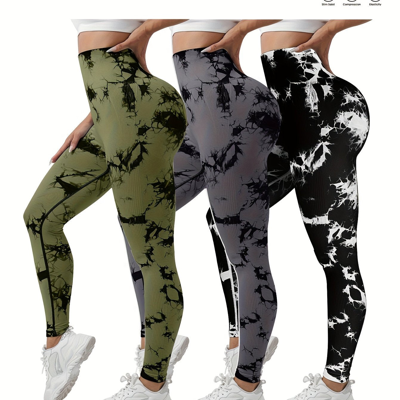3-Pack Women's Seamless Tie-Dye High-Waisted Yoga Leggings