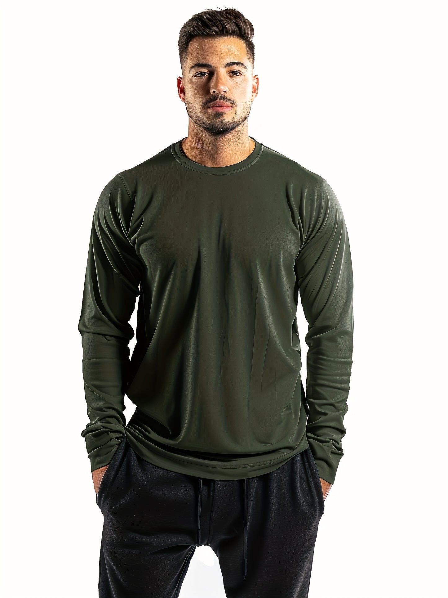 5-Piece Men's Solid Color Crew Neck Long Sleeve T-Shirt