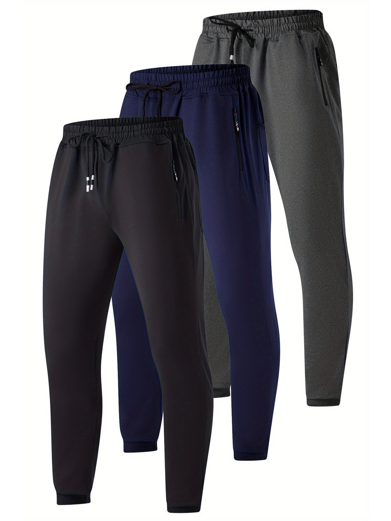 3-Pack Slim Fit Cotton Jogger Sweatpants with Zippered Pockets