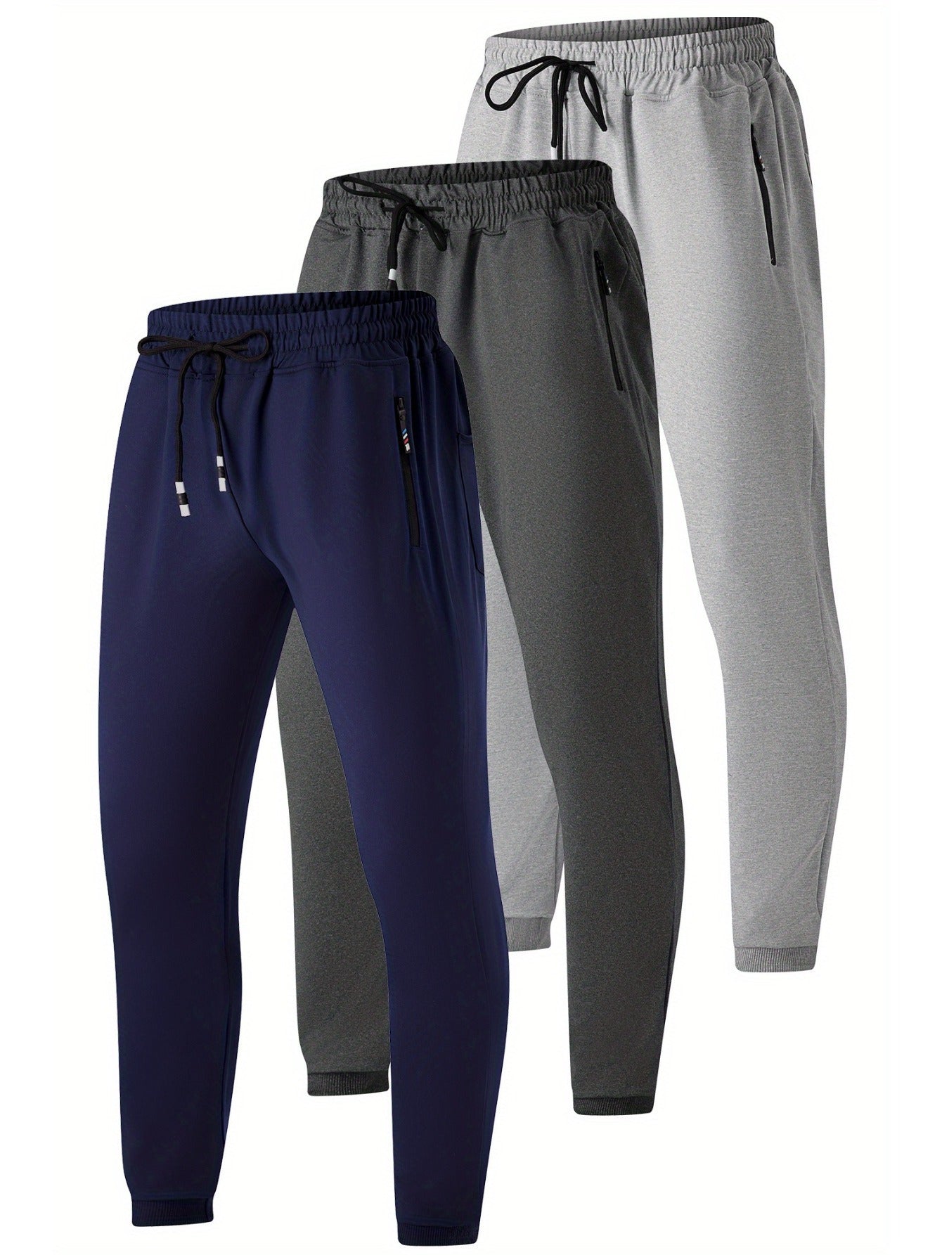 3-Pack Slim Fit Cotton Jogger Sweatpants with Zippered Pockets