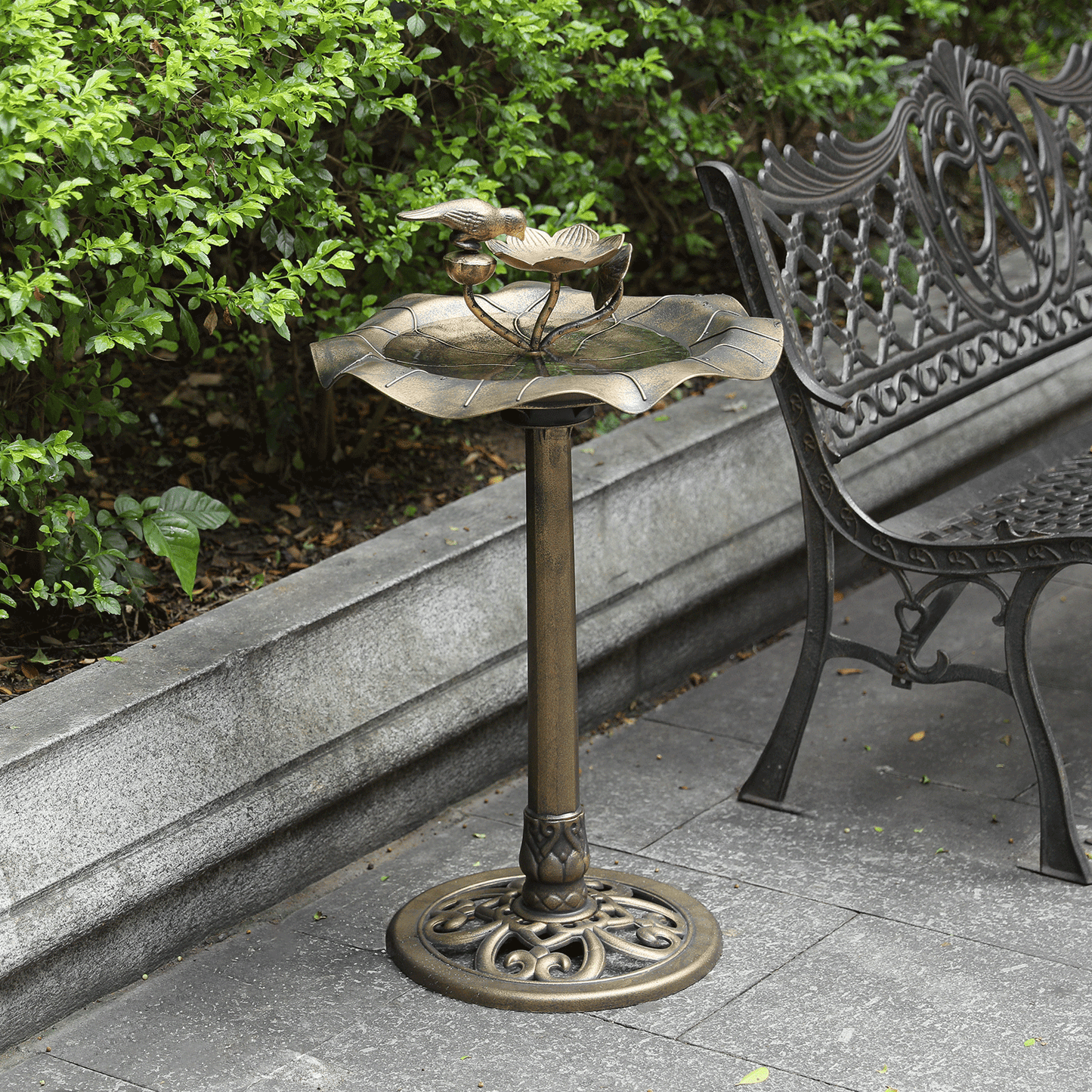 28" Pedestal Bird Bath with 2-Tier Fountain for Garden