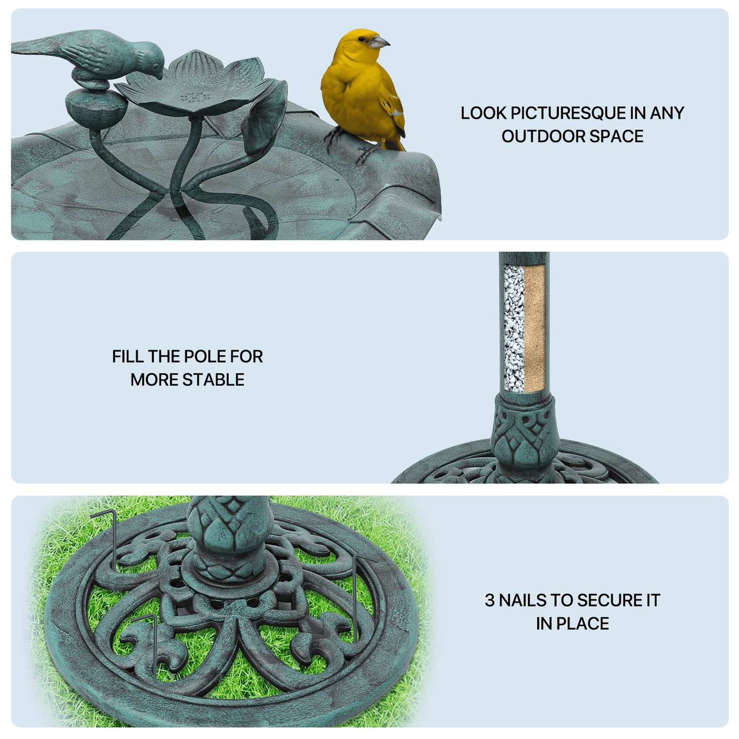 28" Pedestal Bird Bath with 2-Tier Fountain for Garden