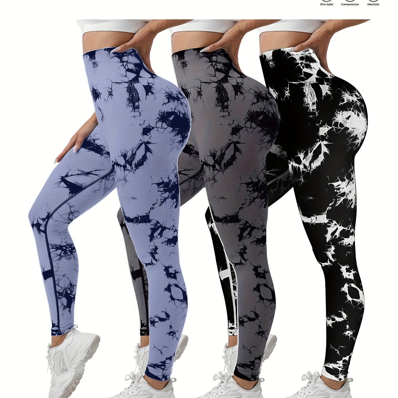 3-Pack Women's Seamless Tie-Dye High-Waisted Yoga Leggings