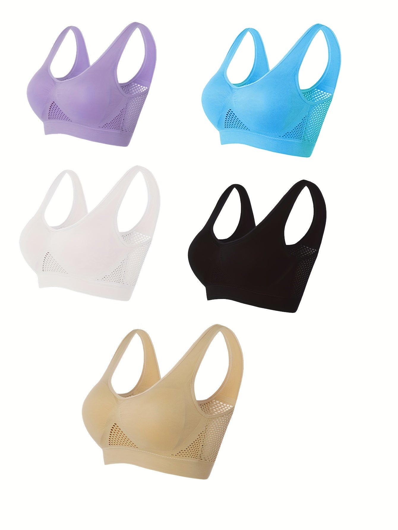 5-Piece Mesh Sports Bra Set – Soft, Breathable & Supportive