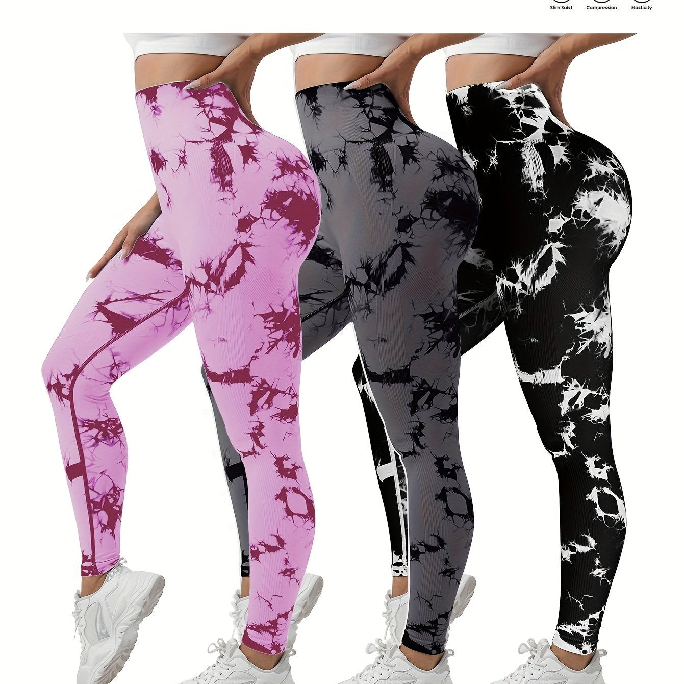3-Pack Women's Seamless Tie-Dye High-Waisted Yoga Leggings
