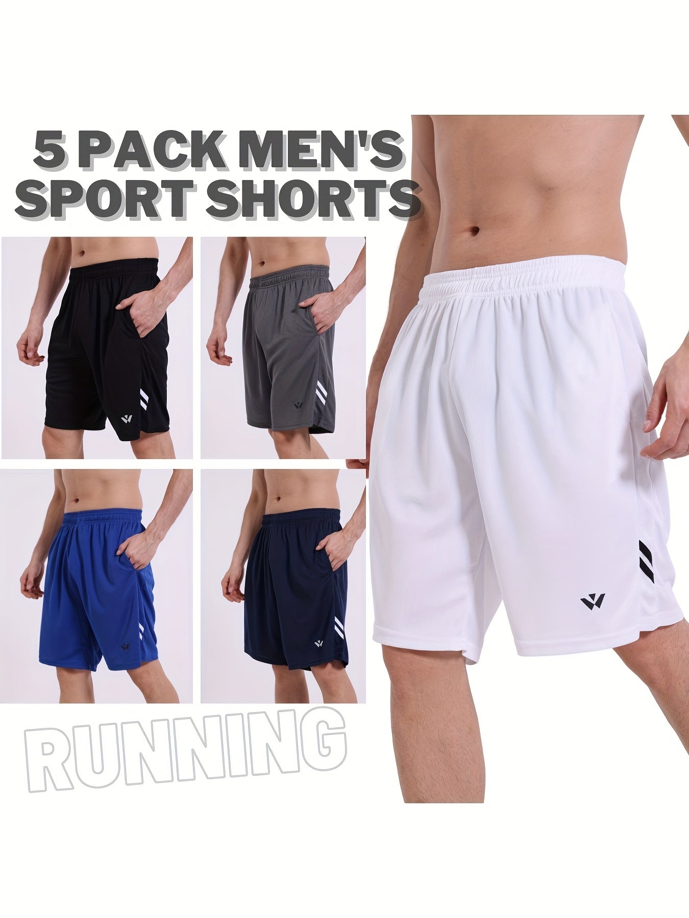 5-Pack Men's Quick-Dry Sports Shorts with Pockets