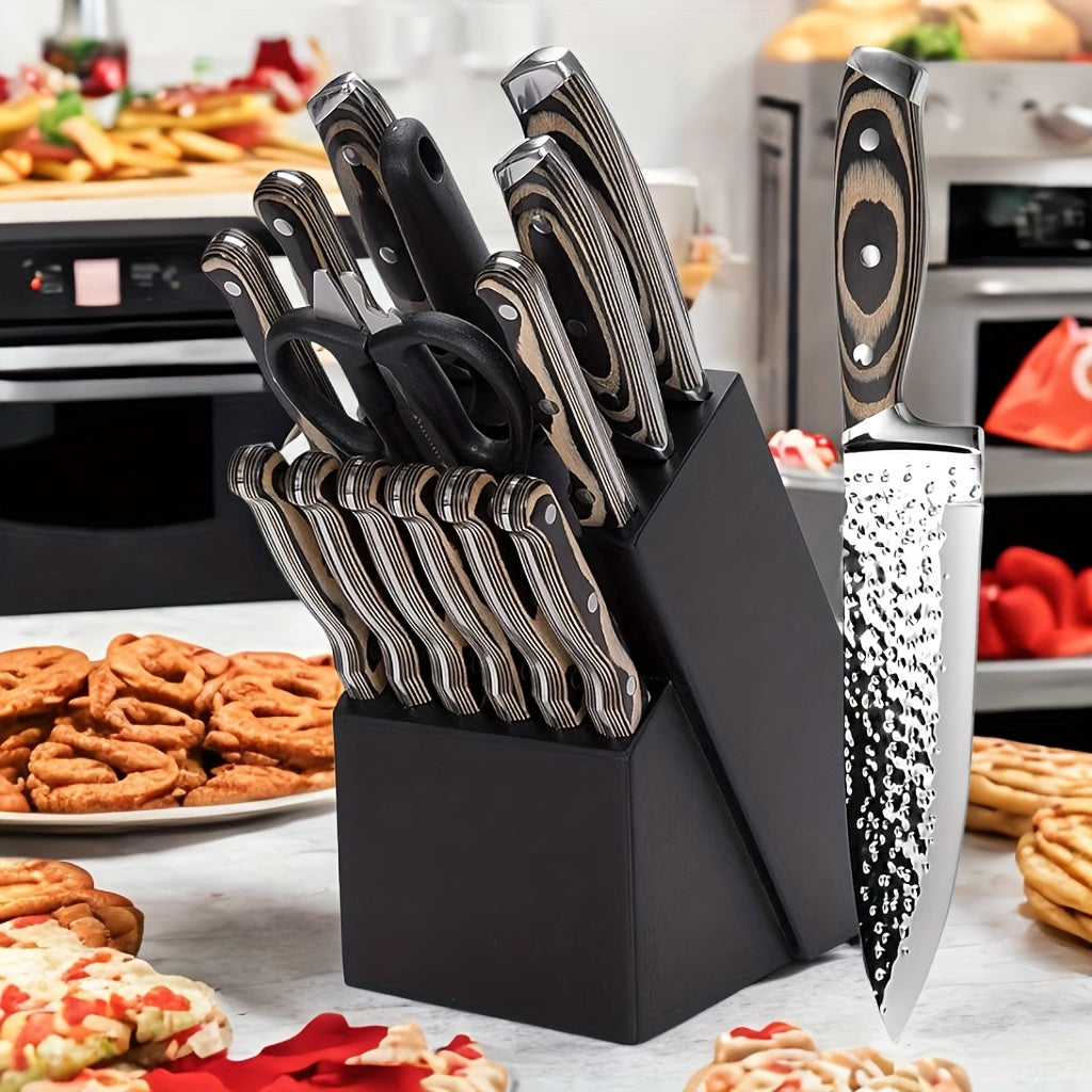 15-Piece High-Carbon Stainless Steel Knife Set with Block