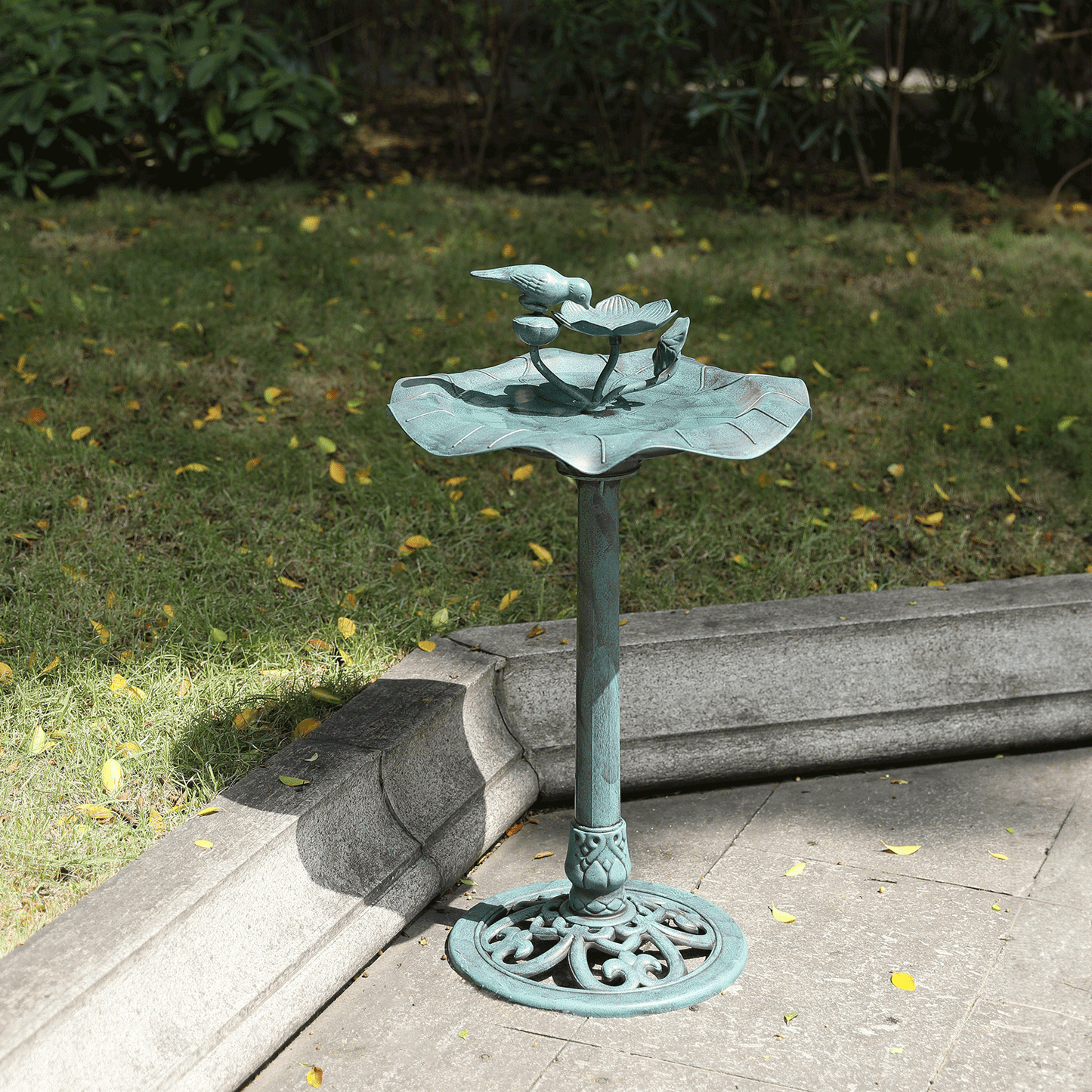 28" Pedestal Bird Bath with 2-Tier Fountain for Garden