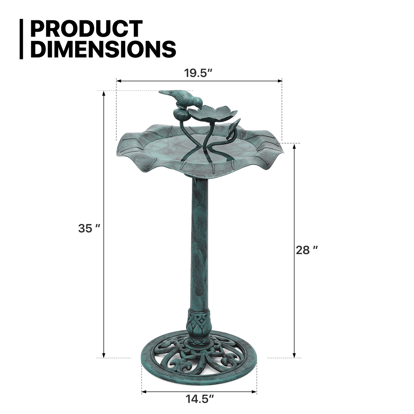 28" Pedestal Bird Bath with 2-Tier Fountain for Garden