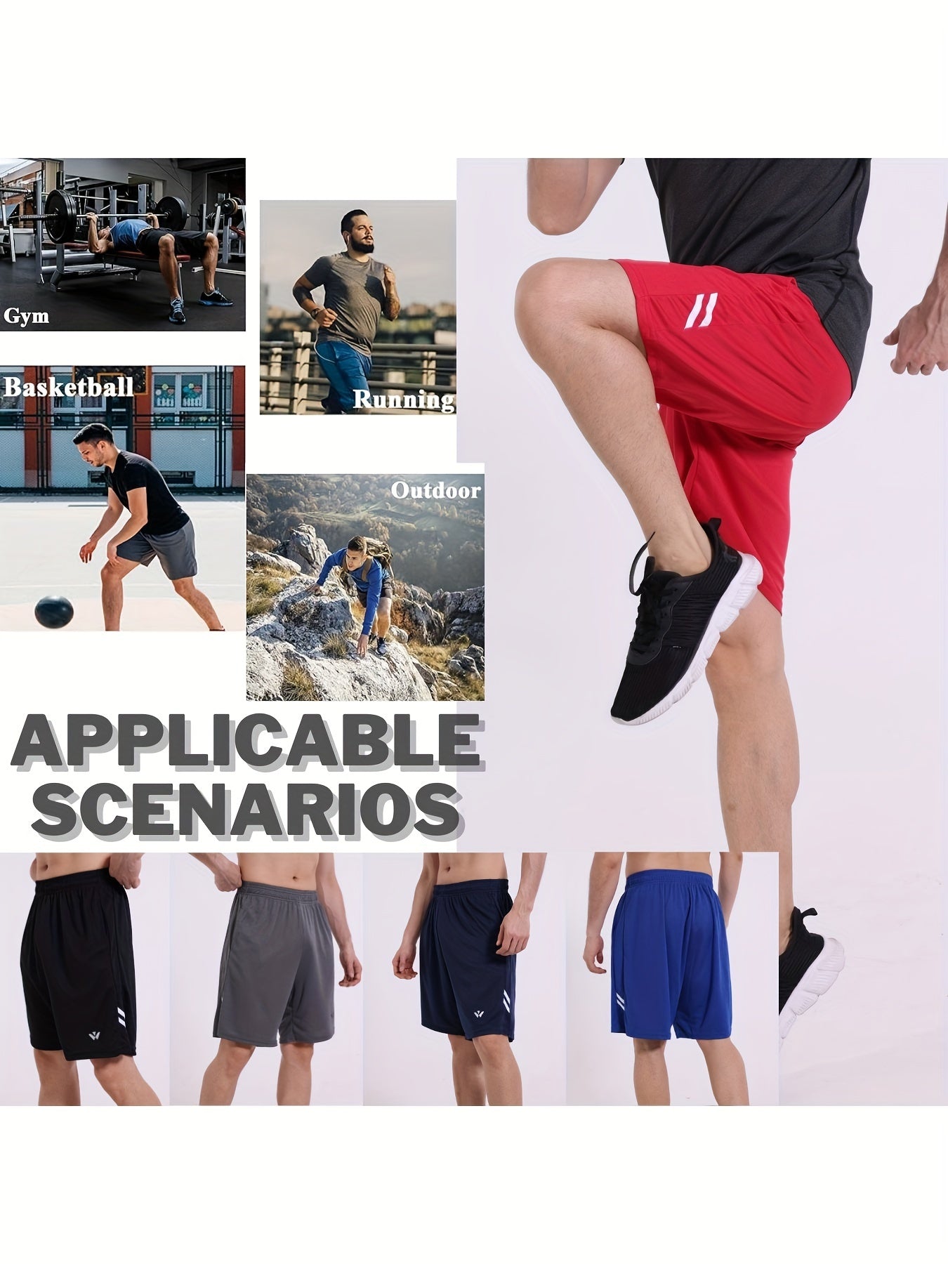 5-Pack Men's Quick-Dry Sports Shorts with Pockets