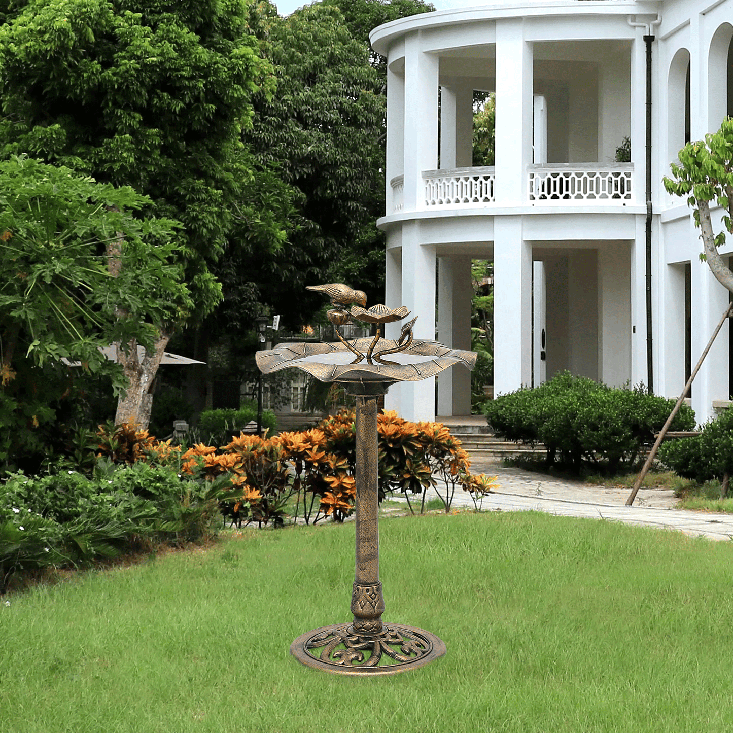 28" Pedestal Bird Bath with 2-Tier Fountain for Garden