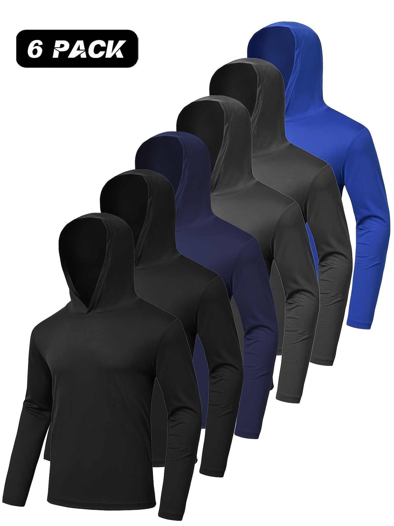 6-Pack Men's Quick-Dry Wicking Long Sleeve Hoodie Pullover Sweatshirts
