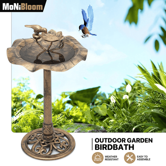 28" Pedestal Bird Bath with 2-Tier Fountain for Garden