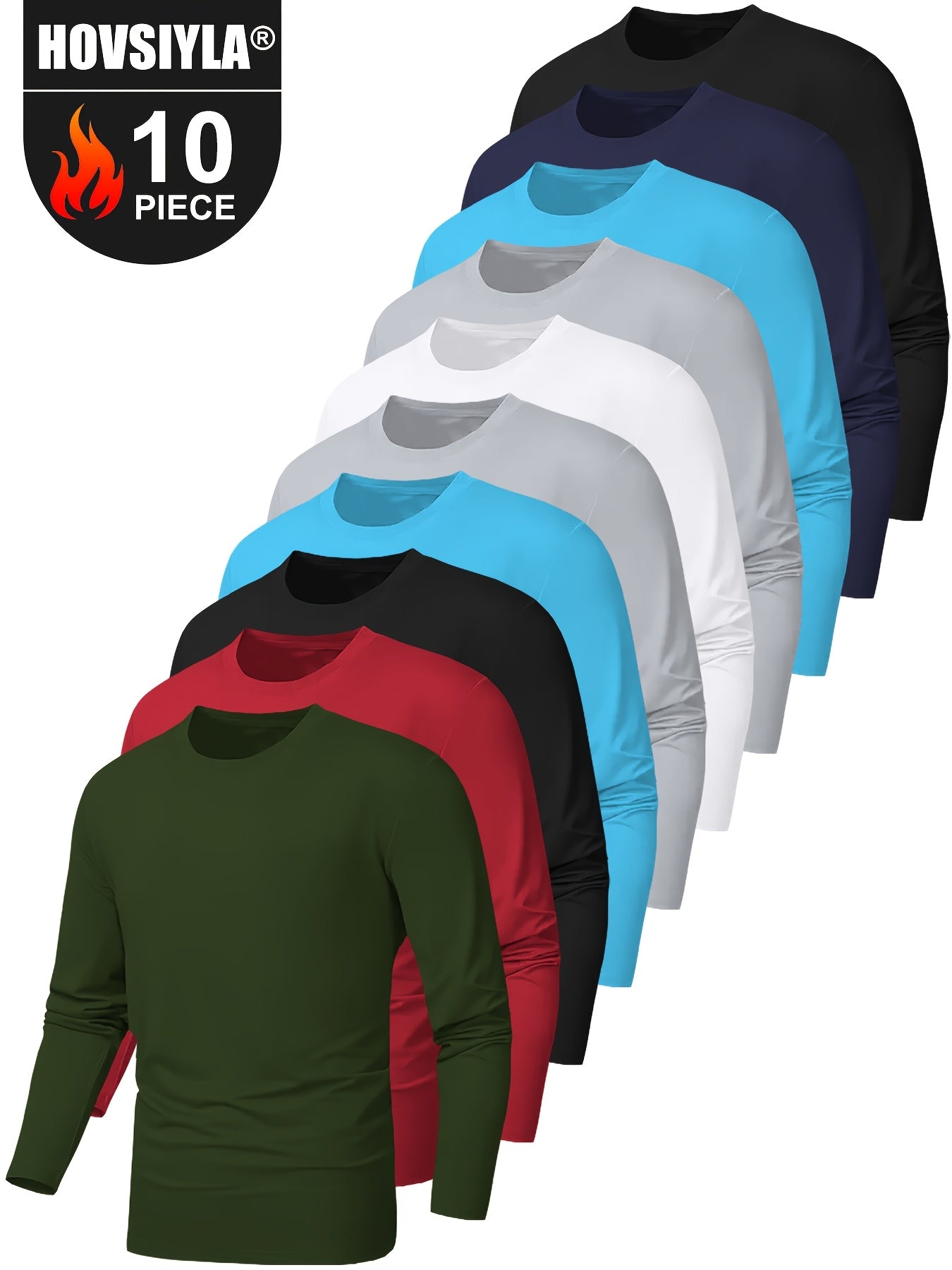 10-Pack Men's Long Sleeve Quick-Dry Athletic T-Shirts