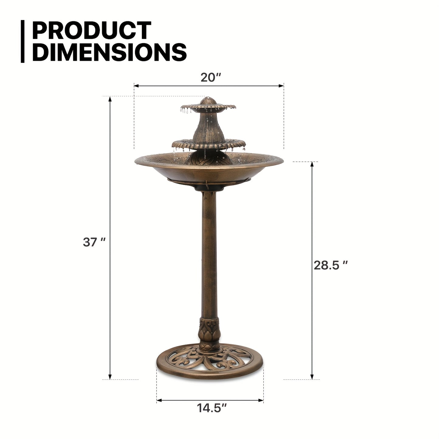 Outdoor 3-Tier Pedestal Bird Bath Fountain for Garden