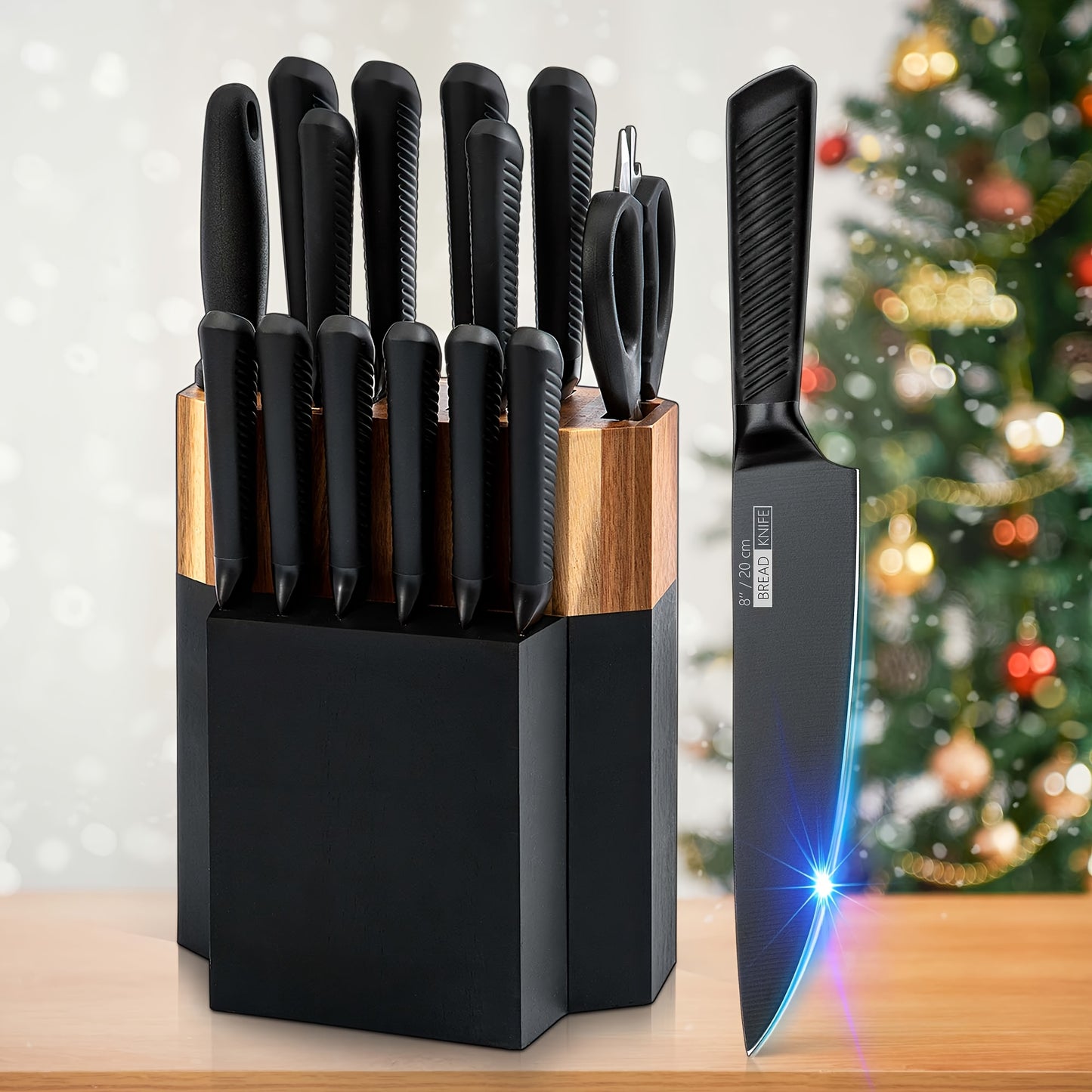 15-Piece High-Carbon Stainless Steel Knife Set with Block