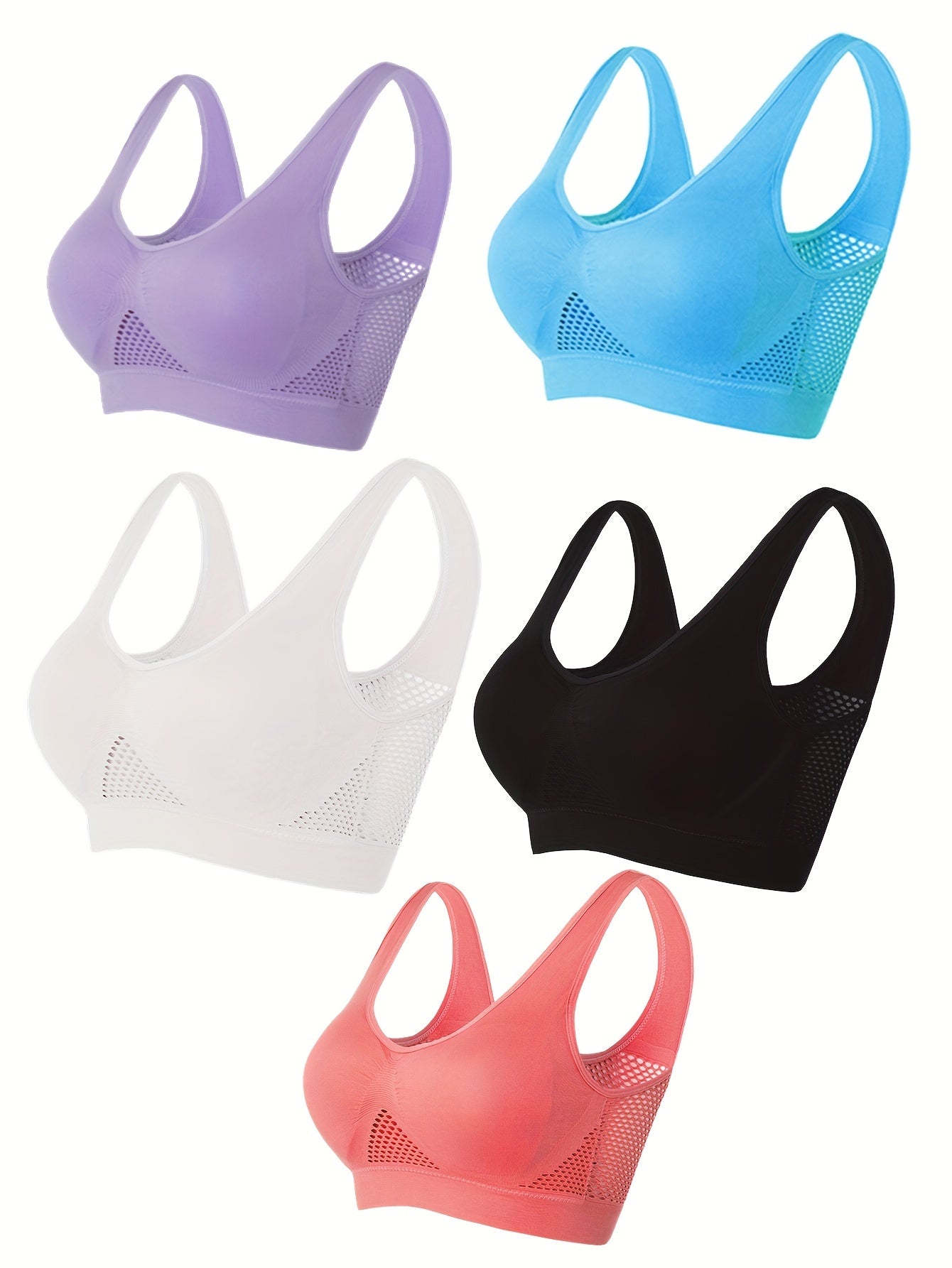 5-Piece Mesh Sports Bra Set – Soft, Breathable & Supportive