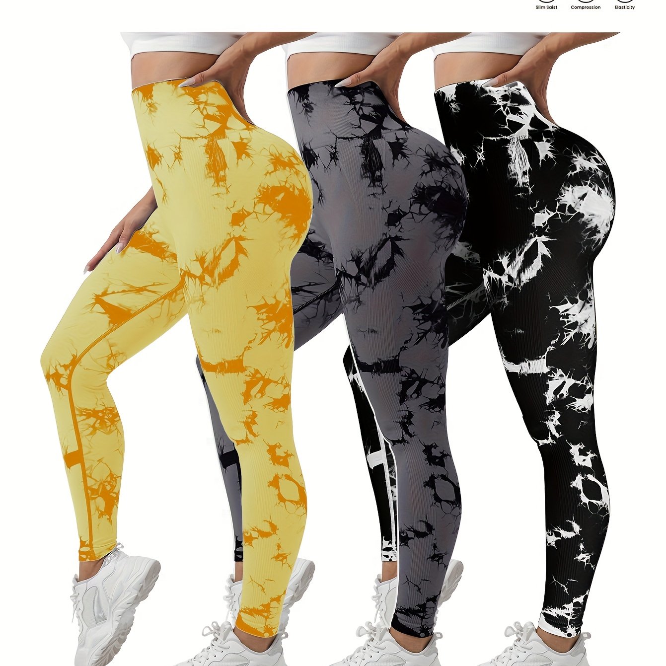 3-Pack Women's Seamless Tie-Dye High-Waisted Yoga Leggings