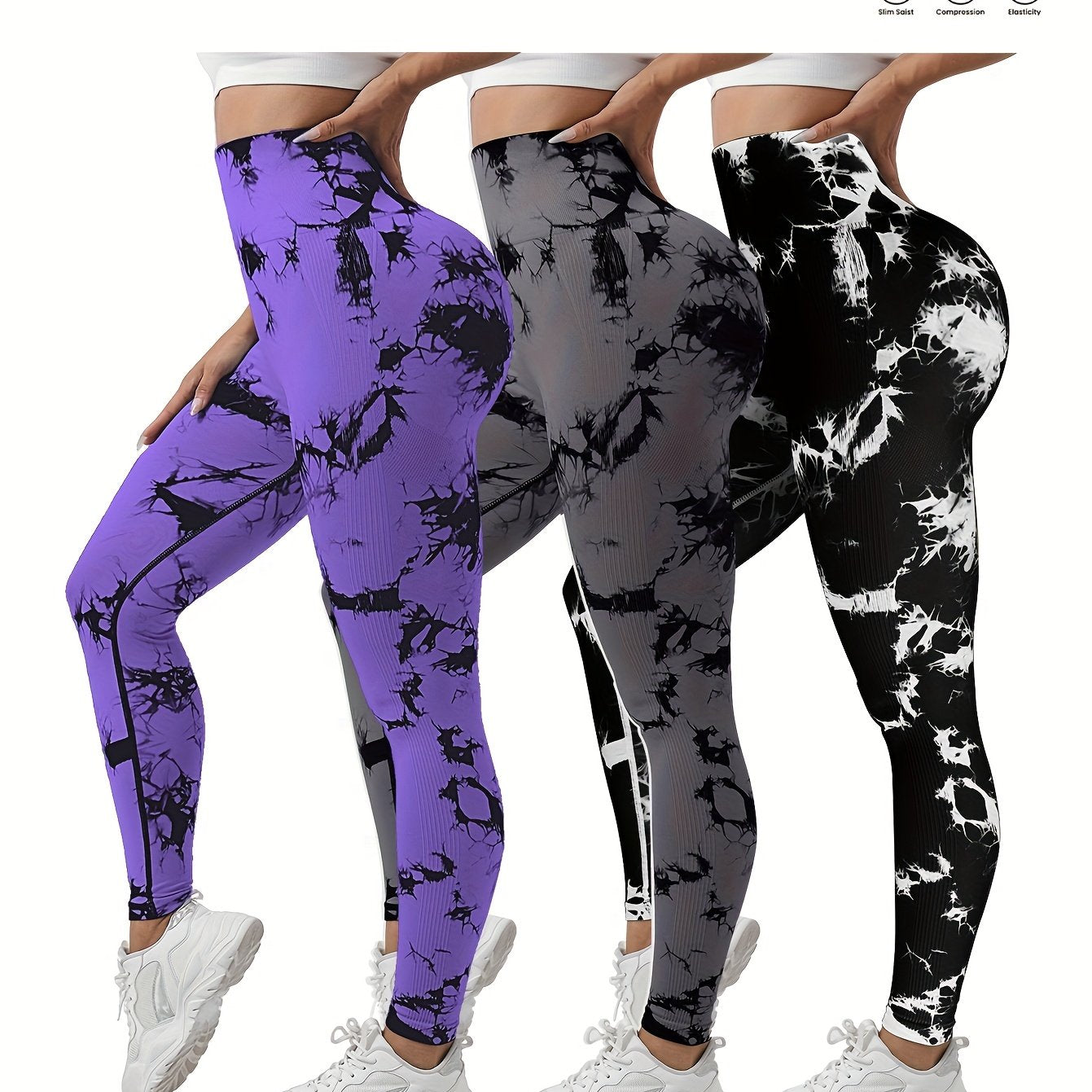 3-Pack Women's Seamless Tie-Dye High-Waisted Yoga Leggings
