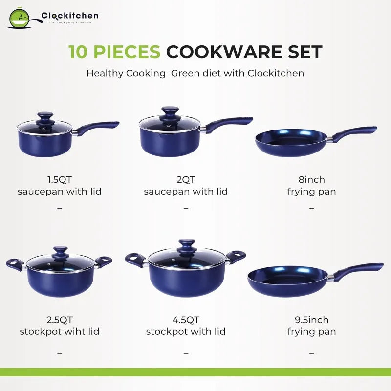 10-Piece Nonstick Aluminum Cookware Set with Ceramic Coating