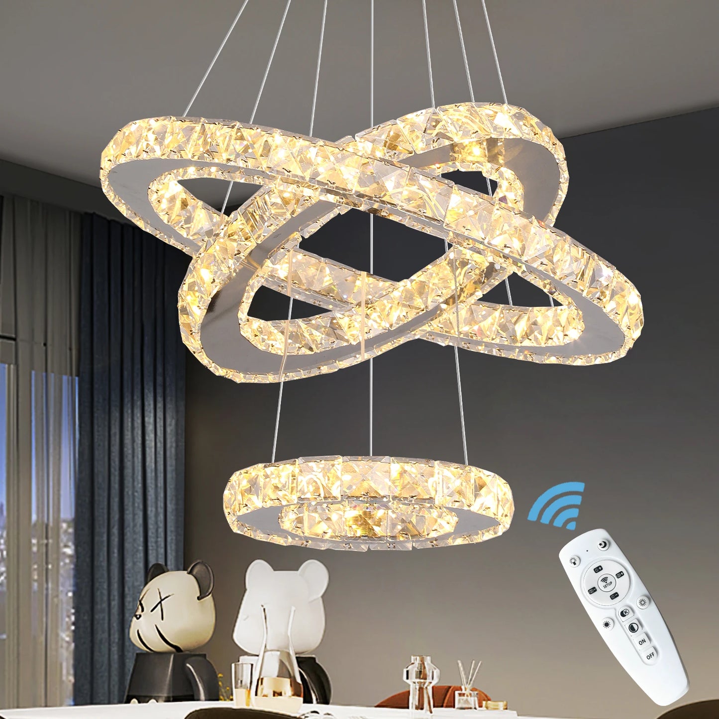 Modern Pendant Lighting Rings Led Crystal Hanging Chandelier