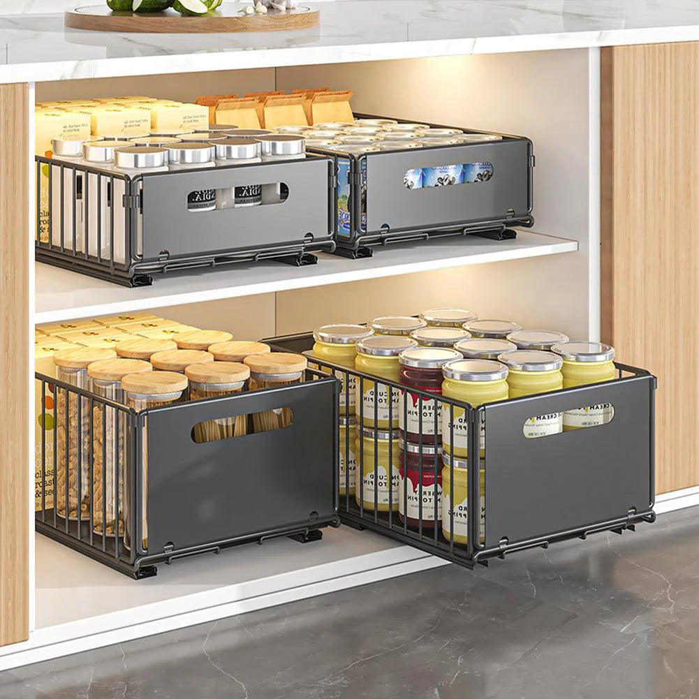 Drill-Free Pull-Out Cabinet Organizer with Sliding Storage