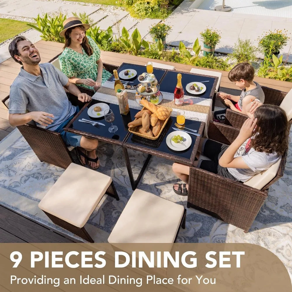 9 Piece Rattan Patio Dining Set