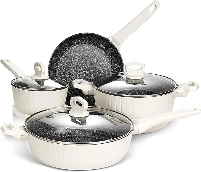 10-Piece Nonstick Aluminum Cookware Set with Ceramic Coating