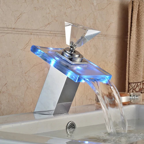 Luxury LED Waterfall Basin Faucet Color Change Bathroom Sink Faucet