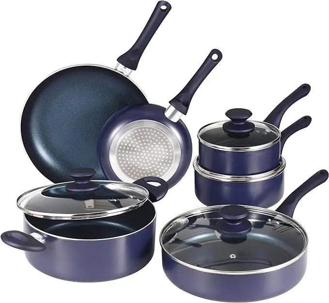 10-Piece Nonstick Aluminum Cookware Set with Ceramic Coating