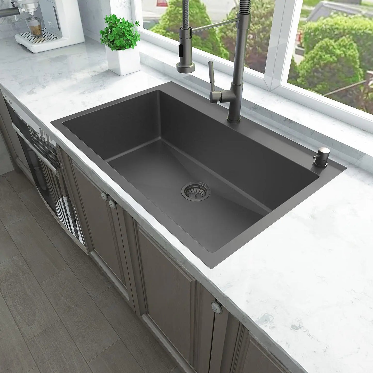 Drop In Single Bowl Kitchen Sink with Stainless Steel Black Finish