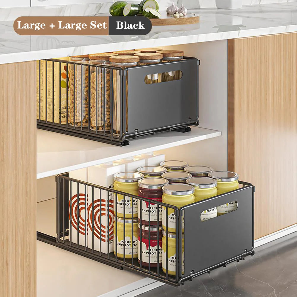 Drill-Free Pull-Out Cabinet Organizer with Sliding Storage