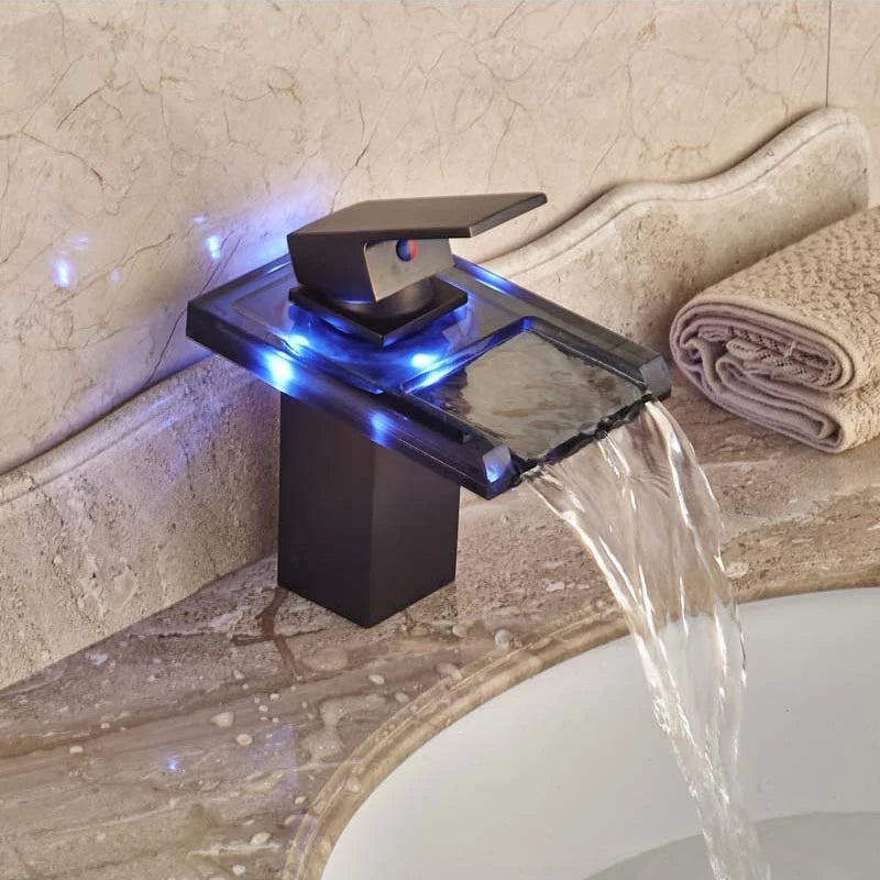 Luxury LED Waterfall Basin Faucet Color Change Bathroom Sink Faucet