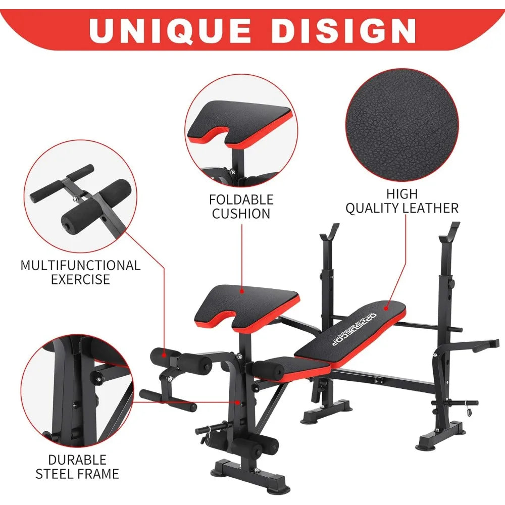 6-in-1 Fitness Strength Training Set with Adjustable Workout Bench