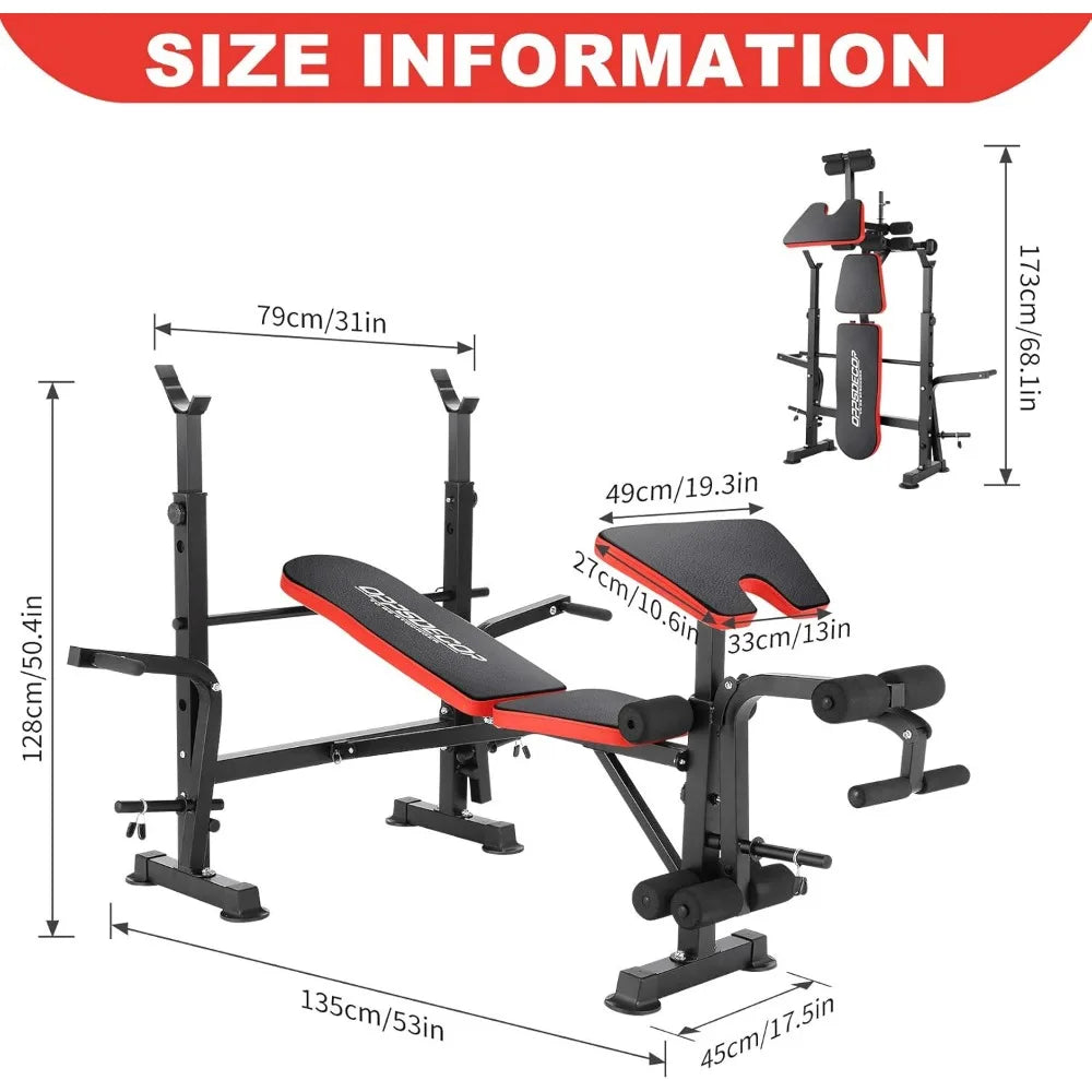 6-in-1 Fitness Strength Training Set with Adjustable Workout Bench