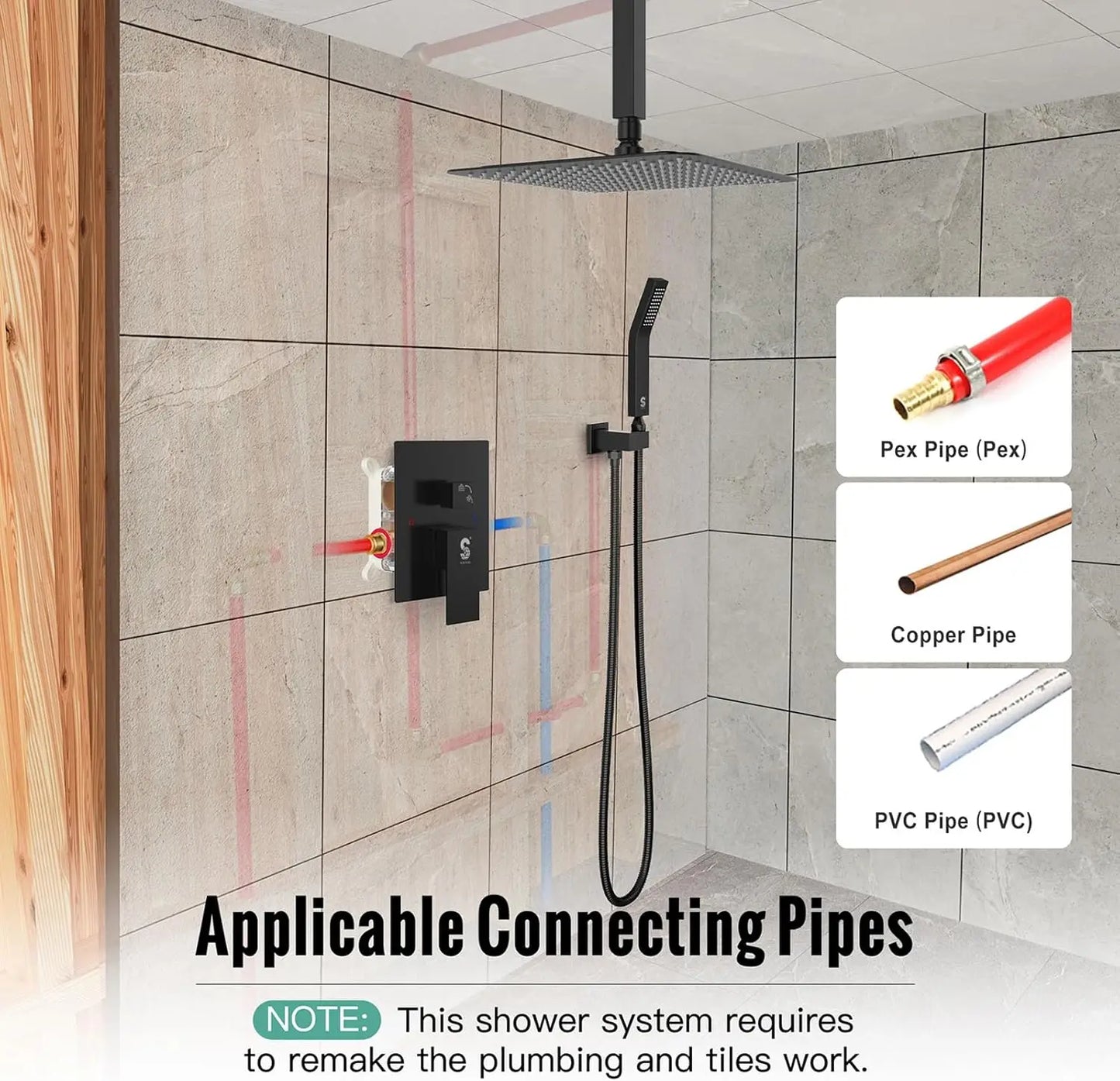 10 Inches Matte Black Ceiling Mounted Shower System