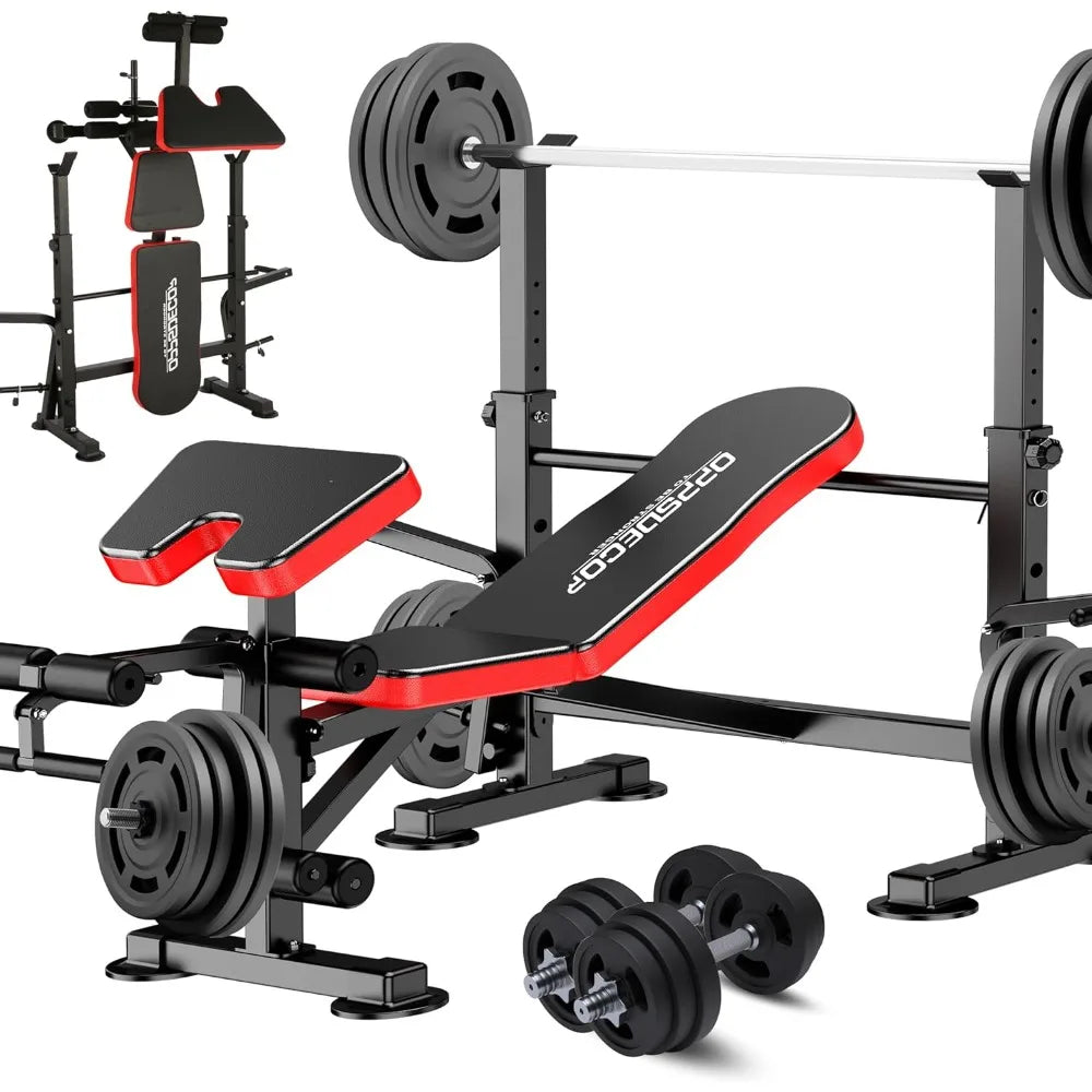 6-in-1 Fitness Strength Training Set with Adjustable Workout Bench