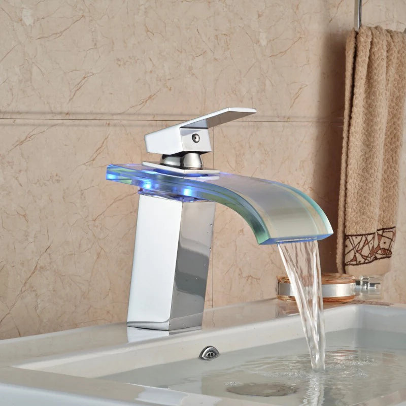 Luxury LED Waterfall Basin Faucet Color Change Bathroom Sink Faucet