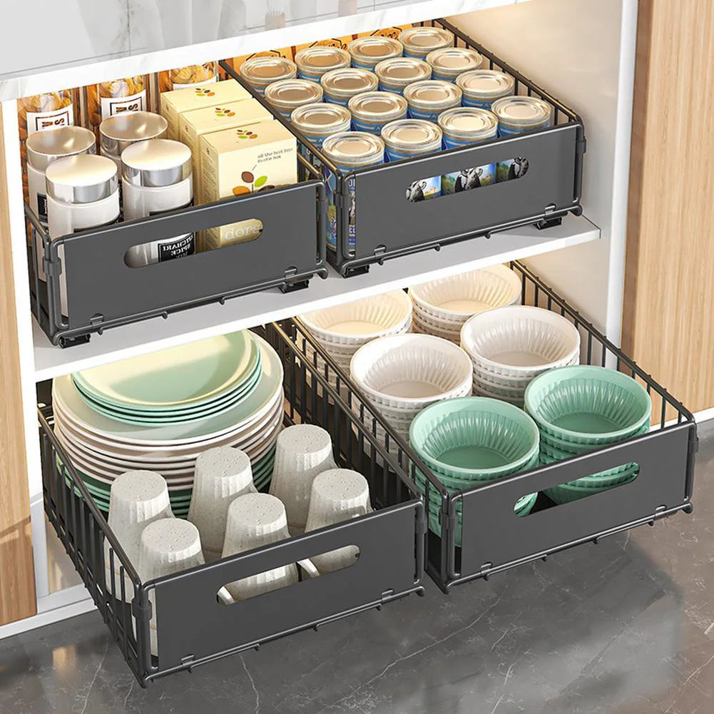 Drill-Free Pull-Out Cabinet Organizer with Sliding Storage