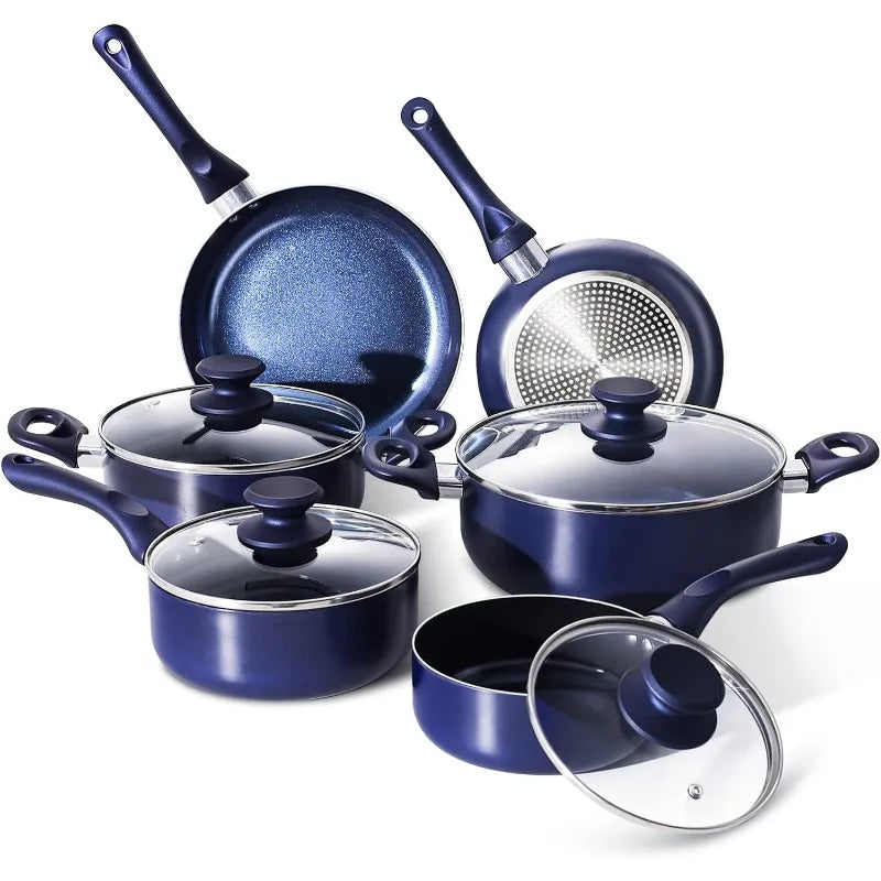 10-Piece Nonstick Aluminum Cookware Set with Ceramic Coating