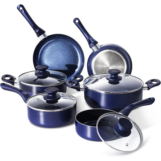 10-Piece Nonstick Aluminum Cookware Set with Ceramic Coating