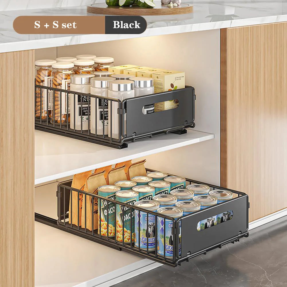Drill-Free Pull-Out Cabinet Organizer with Sliding Storage