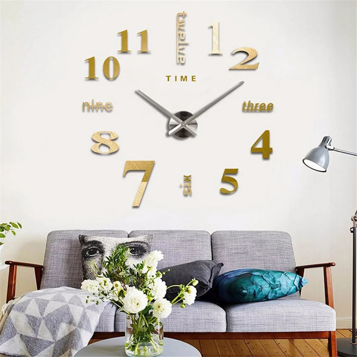 3D DIY Wall Clock with Mirror Stickers and Quartz Movement