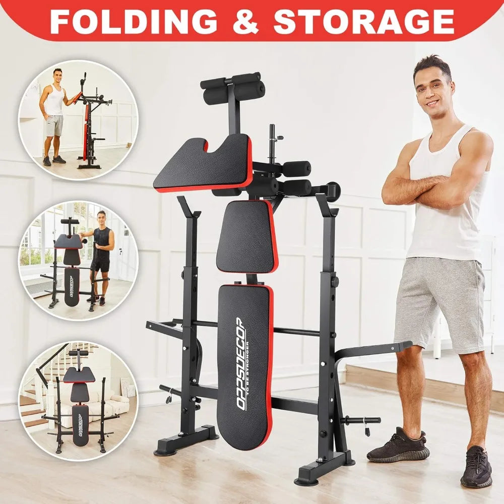 6-in-1 Fitness Strength Training Set with Adjustable Workout Bench