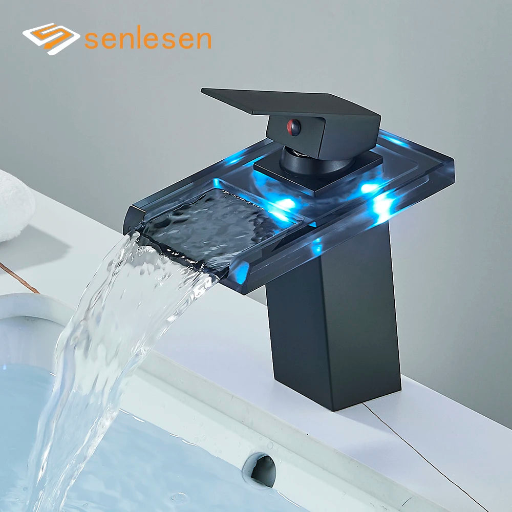 Luxury LED Waterfall Basin Faucet Color Change Bathroom Sink Faucet