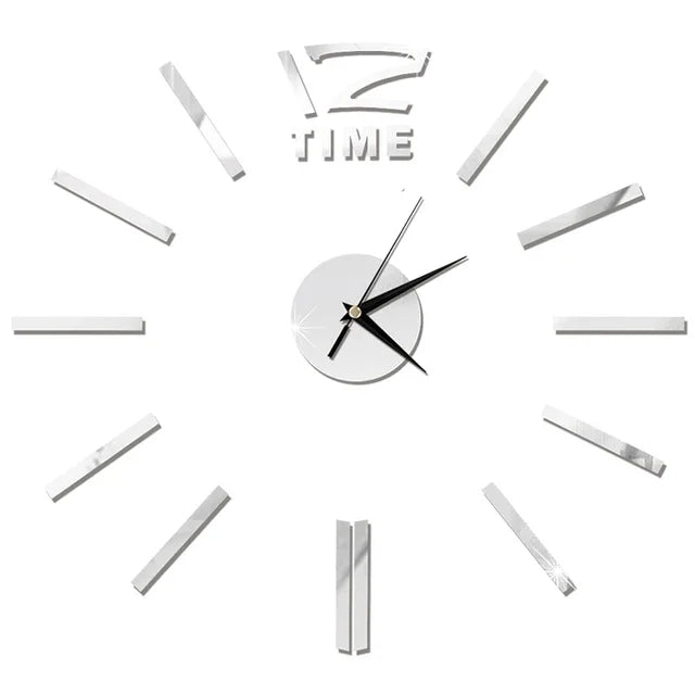 3D DIY Wall Clock with Mirror Stickers and Quartz Movement