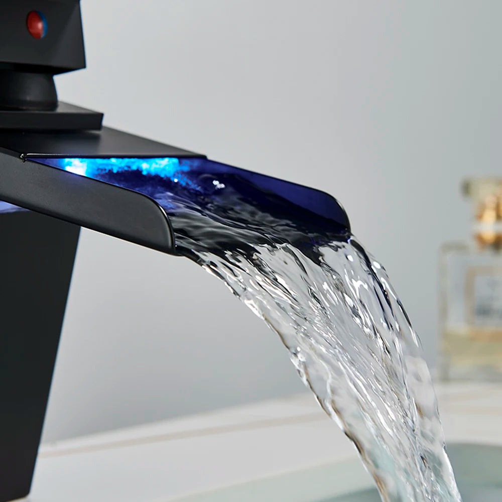 Luxury LED Waterfall Basin Faucet Color Change Bathroom Sink Faucet