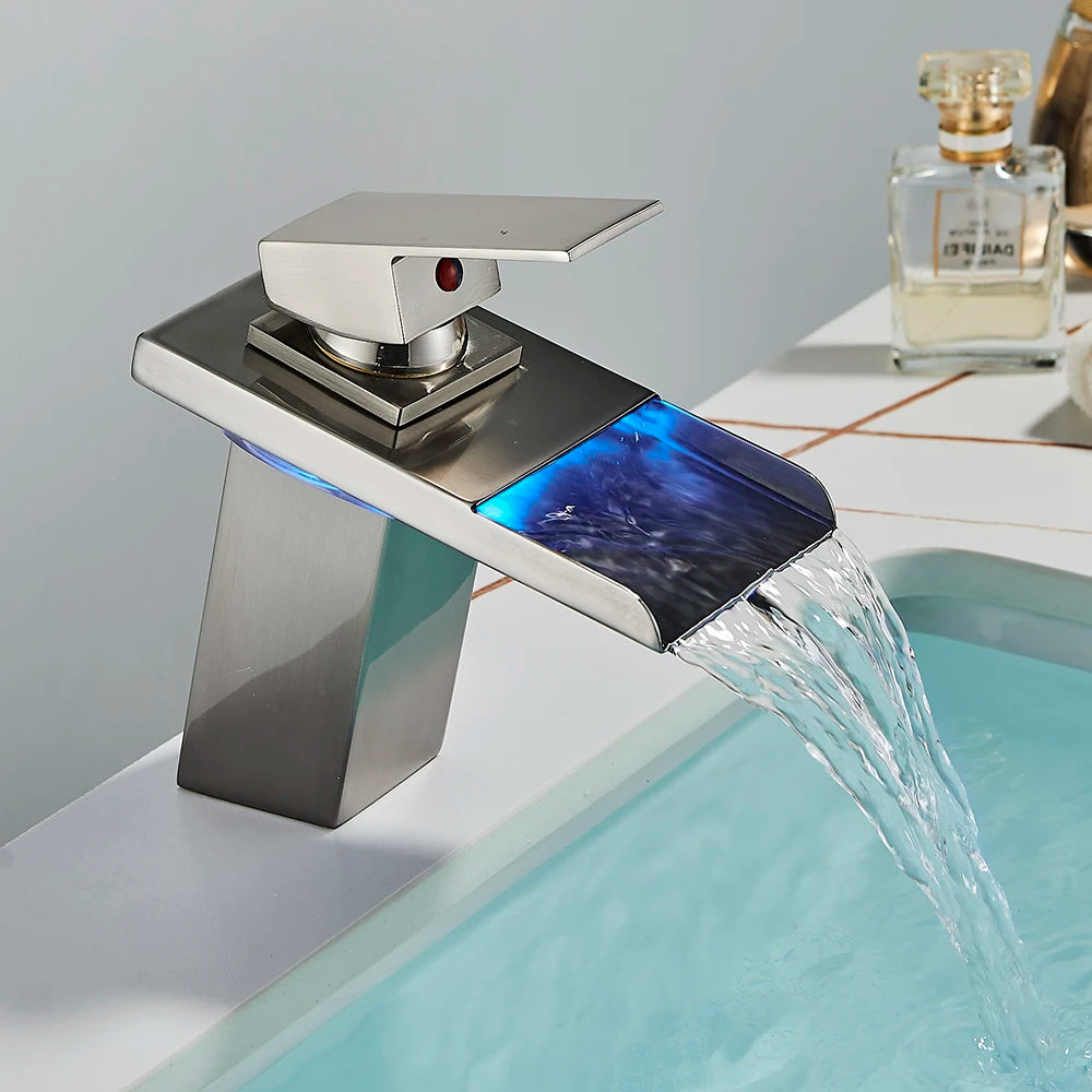 Luxury LED Waterfall Basin Faucet Color Change Bathroom Sink Faucet